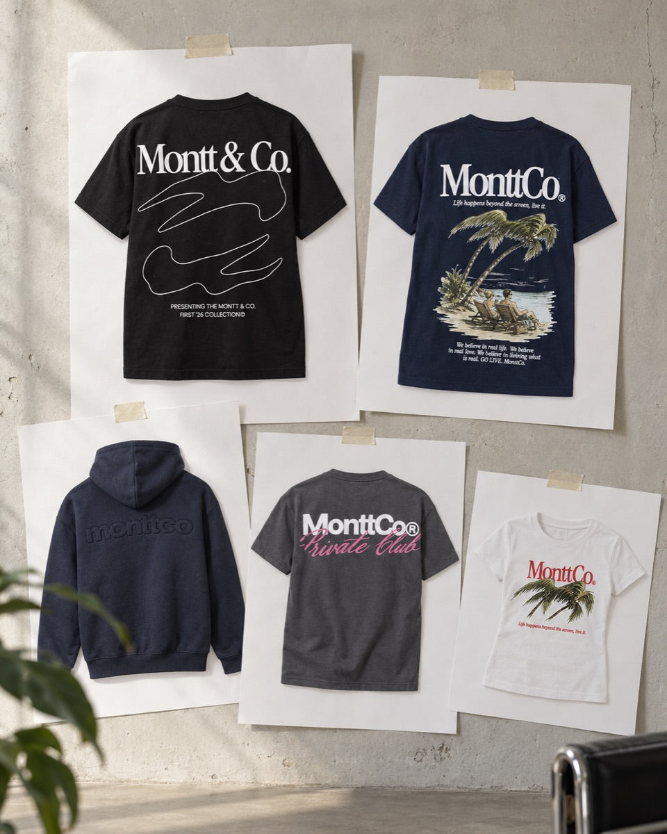 Peças e estampas MONTTCO em uma parede